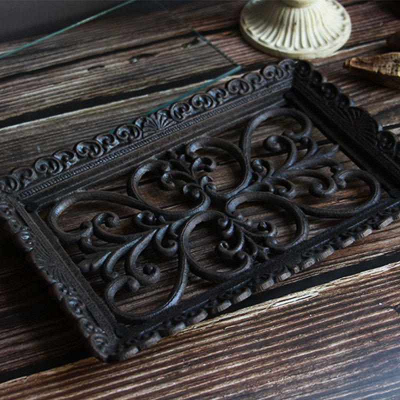 Lace Metal Tray With Glass Top