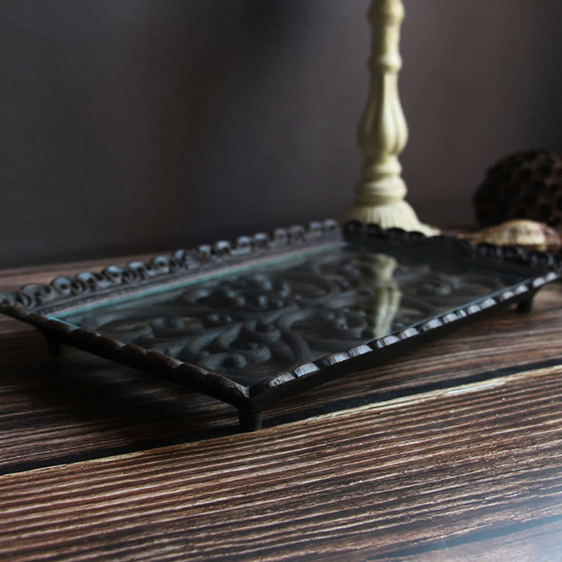 Lace Metal Tray With Glass Top