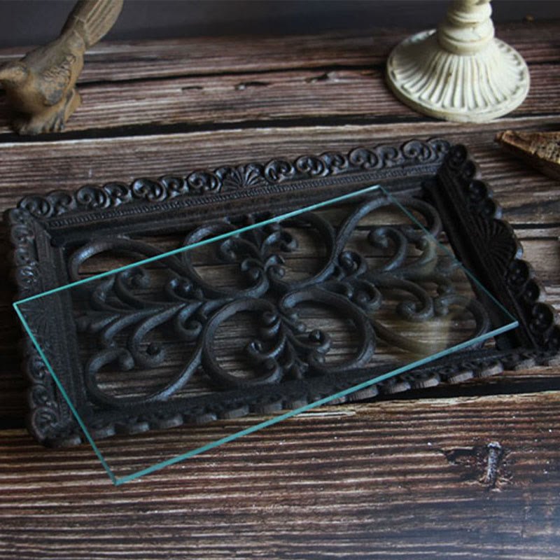 Lace Metal Tray With Glass Top