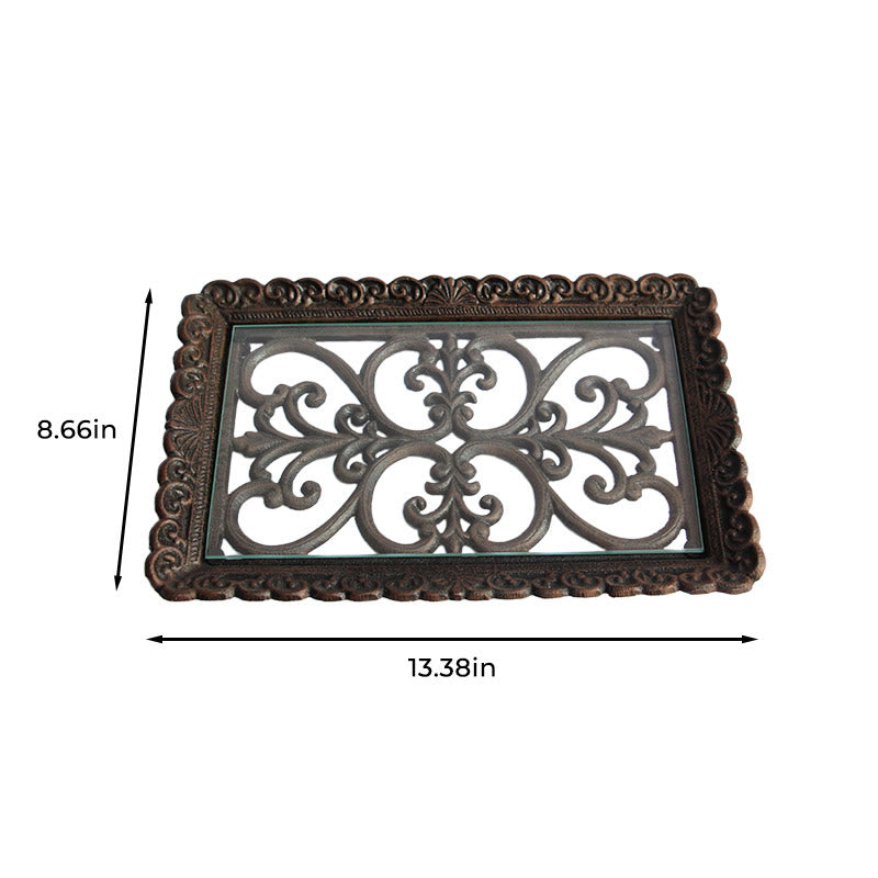 Lace Metal Tray With Glass Top