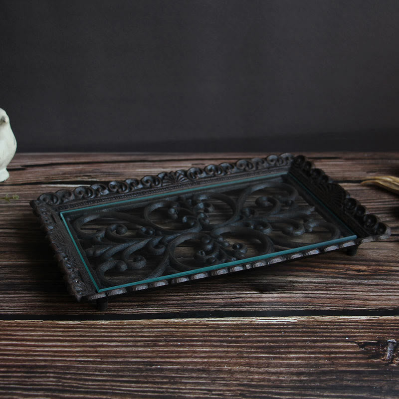 Lace Metal Tray With Glass Top
