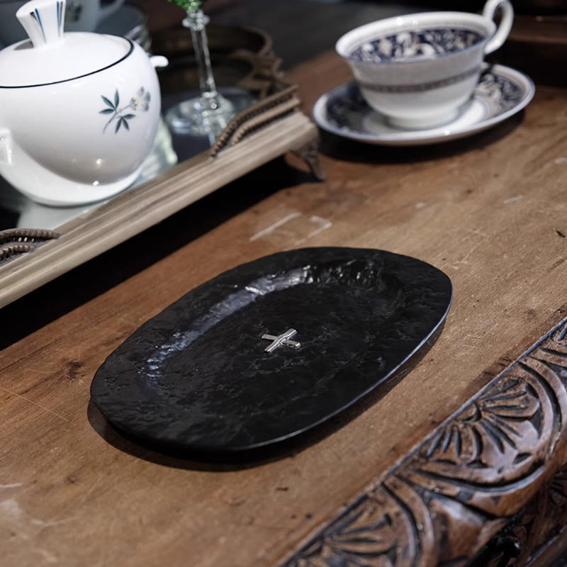 Black Silver-plated Ceramic Tray