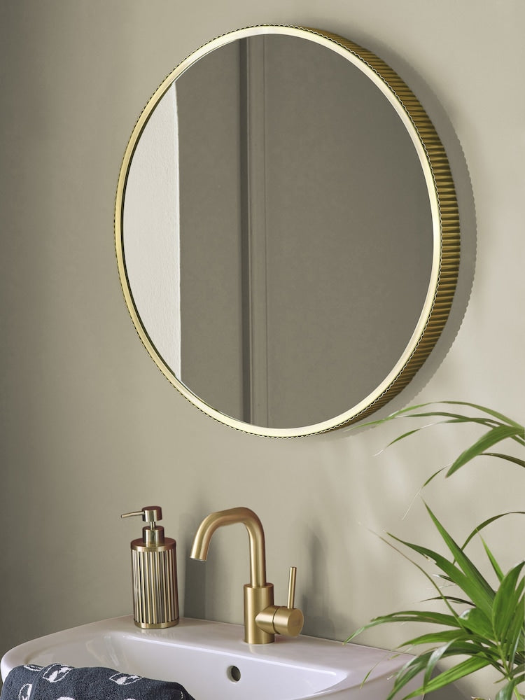 Gold Rib Round Bathroom Wall Mirror
