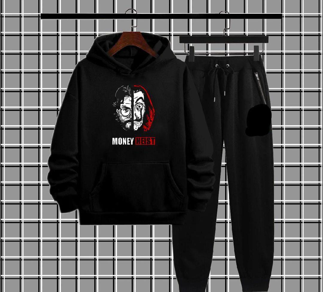 Moneyhist PRINTED Winter Casual Printed Hoodie +Trouser Track suts black