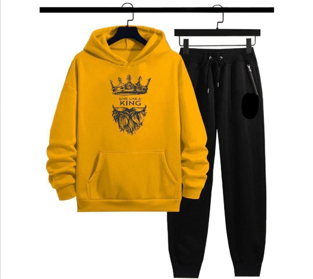 KingPRINTED Winter Casual Printed Hoodie + Trouser Track suts yellow