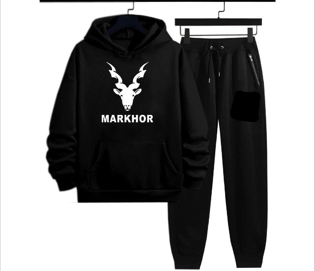 Markhor PRINTED Winter Casual Printed Hoodie + Trouser Track suts black